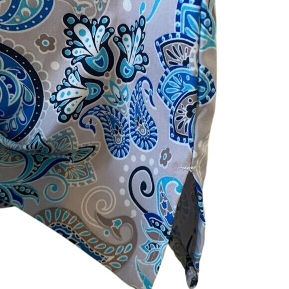 Paisley Print Womens V-Neck Scrub Top With Pockets 100% Cotton Short Sleeves Blu - Picture 6 of 8